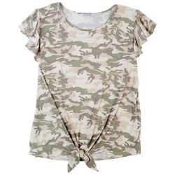Cha Cha Vente Plus Camo Ribbed Flutter Short Sleeve Top