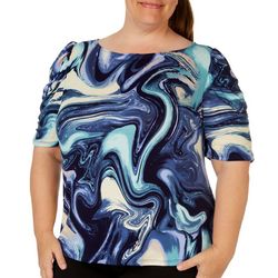 Cha Cha Vente Plus Marble Boat Neck Ruched Sleeve Top