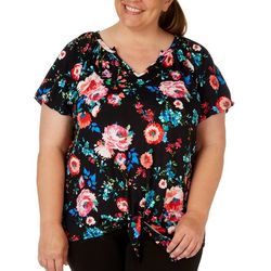 Cha Cha Vente Plus Floral Tie Front Short Sleeve Top