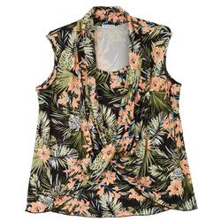 Plus Tropical Front Wrap Sleeveless Top
