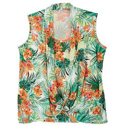 Plus Tropical Front Wrap Sleeveless Top