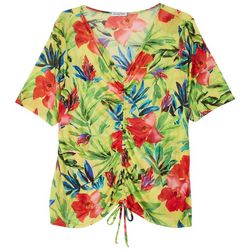 Cha Cha Vente Plus Floral Front Ruched Short Sleeve Top