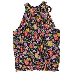 Cha Cha Vente Plus Floral Side Neck Keyhole Sleeveless Top