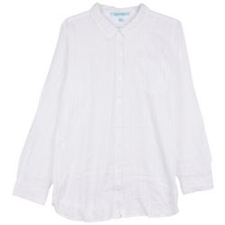 Plus Textured Button Down 3/4 Sleeve Top