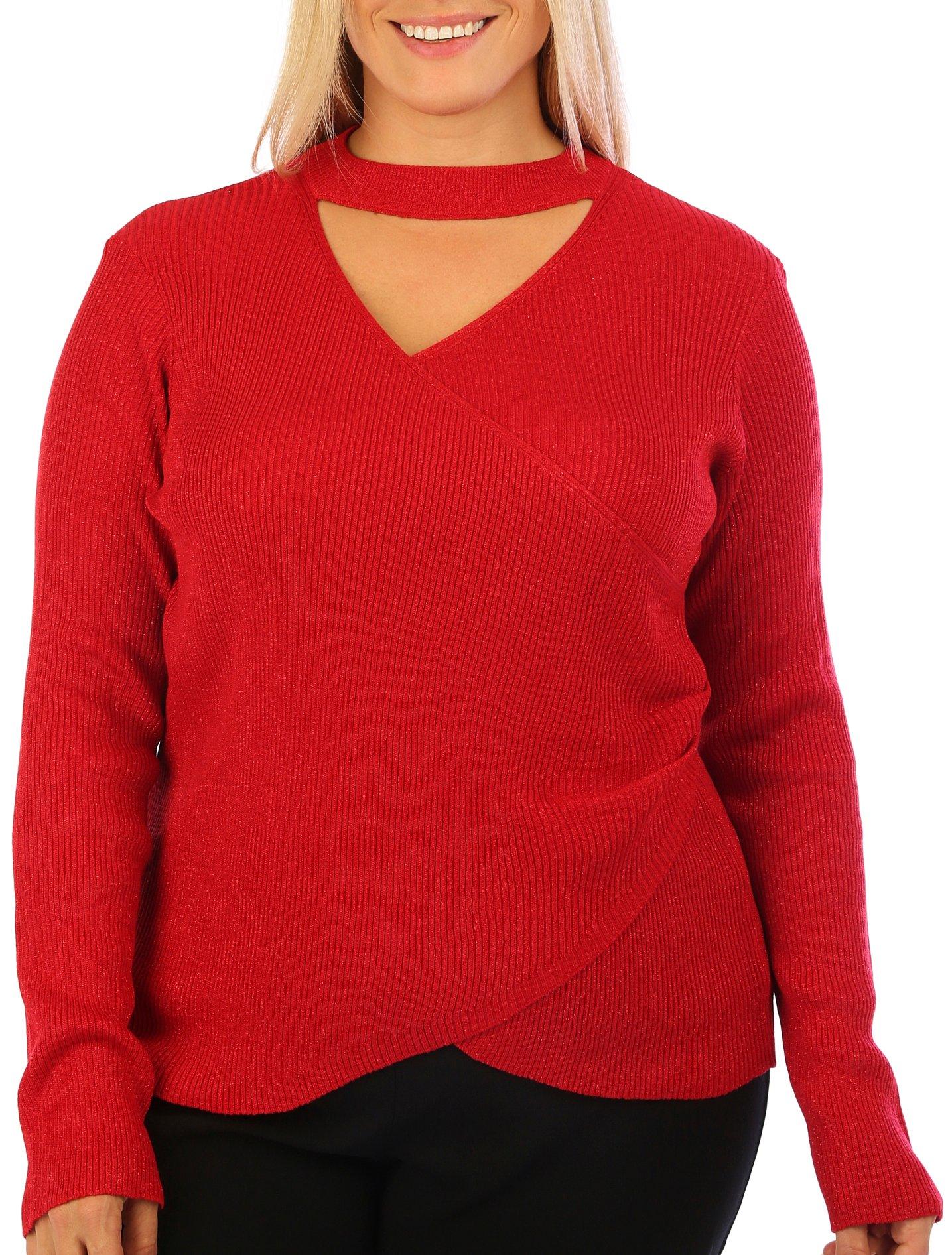 Blue Sol Plus Ribbed Surplice Long Sleeve Sweater