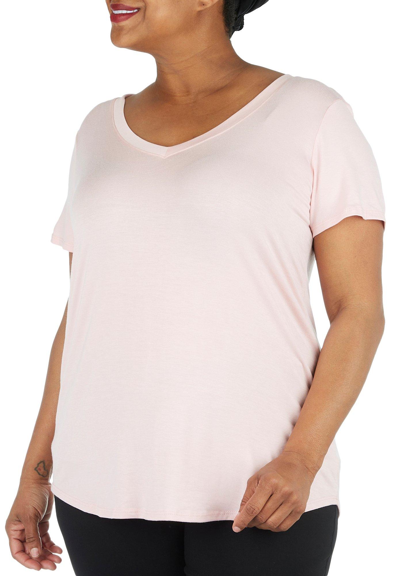 Plus Soild V Neck Short Sleeve Top
