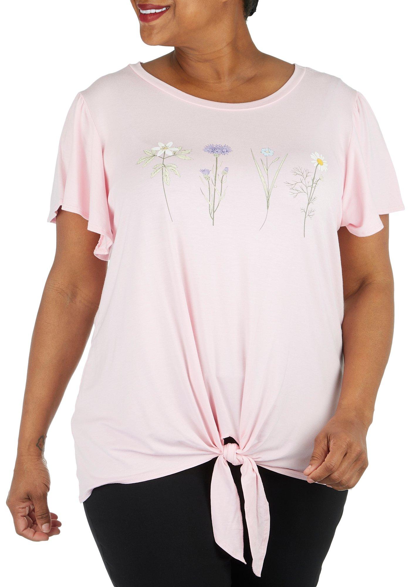 Plus Wildflowers Tie Front Short Sleeve Top