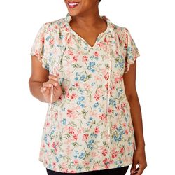 Fairhaven Plus Print Smocked Double Layer Short Sleeve Top