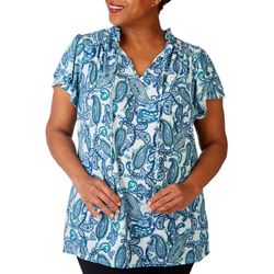 Fairhaven Plus Paisley Smocked Layered Short Sleeve Top