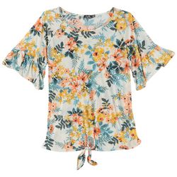Cure Apparel Plus Tie Front Ruffled Sleeve Top