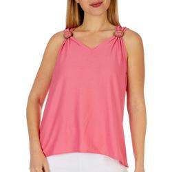 Plus Solid Button Knit Sleeveless Top