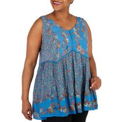 Sky and Sand Plus Mixed Print Tier Sleeveless Top