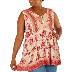 Plus Sky and Sand Floral Tiered Sleeveless Tunic