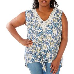 Sky and Sand Plus Floral Sleeveless Tunic Top