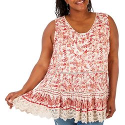 Sky & Sand Plus Floral Crocheted Sleeveless Top