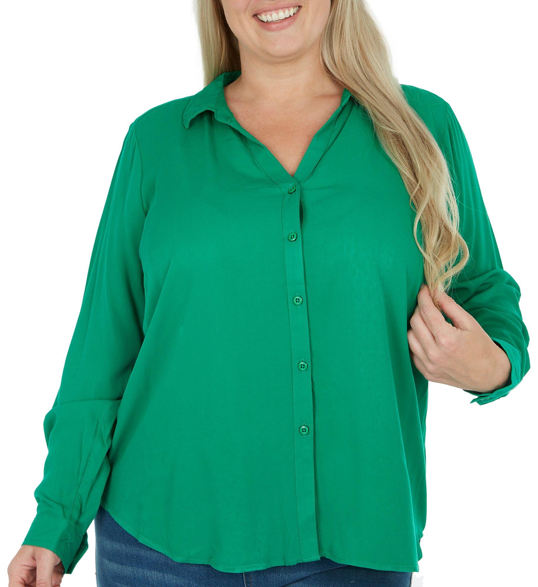 Per Se Plus Solid Button Down Collared Top
