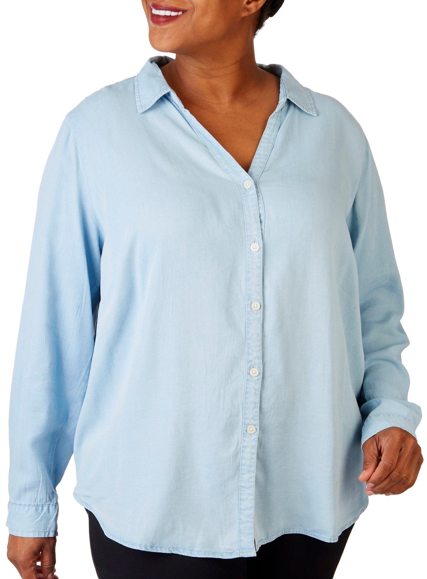 Plus Solid Button Down Collared Top