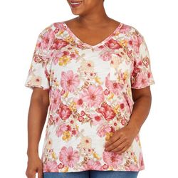 Dept 222 Plus Luxey Floral Fresh V-Neck Pocket T-Shirt