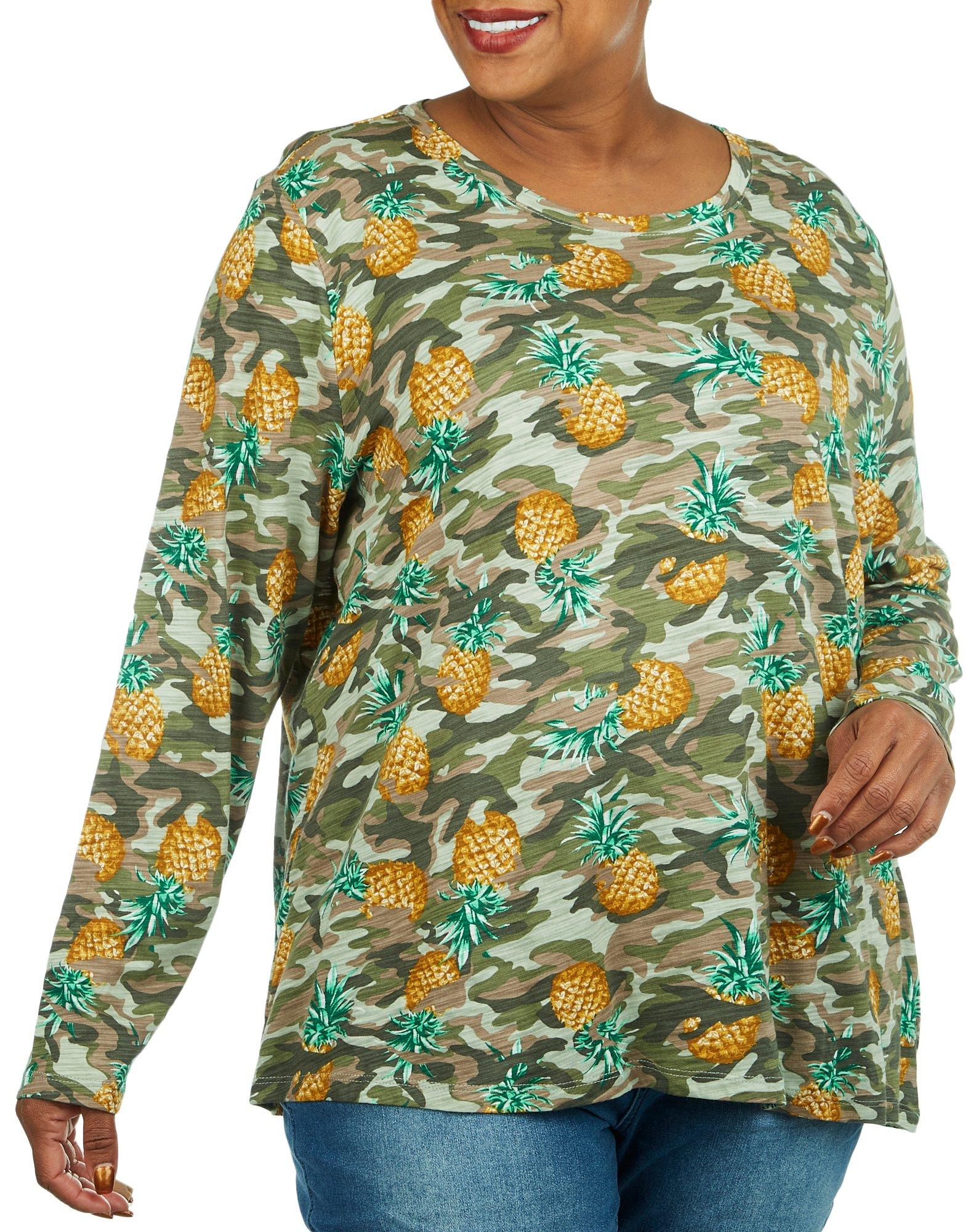 Plus Pineapple Camo Scoop Neck Long Sleeve Tee