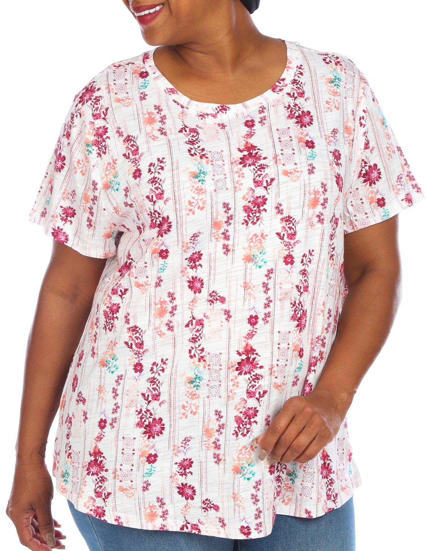 Plus Floral Panel Luxey Short Sleeve Tee