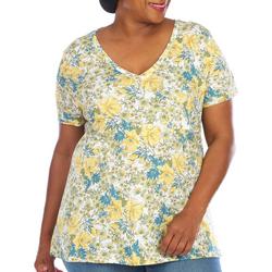 Plus April Floral Luxey Short Sleeve V-Neck Tee