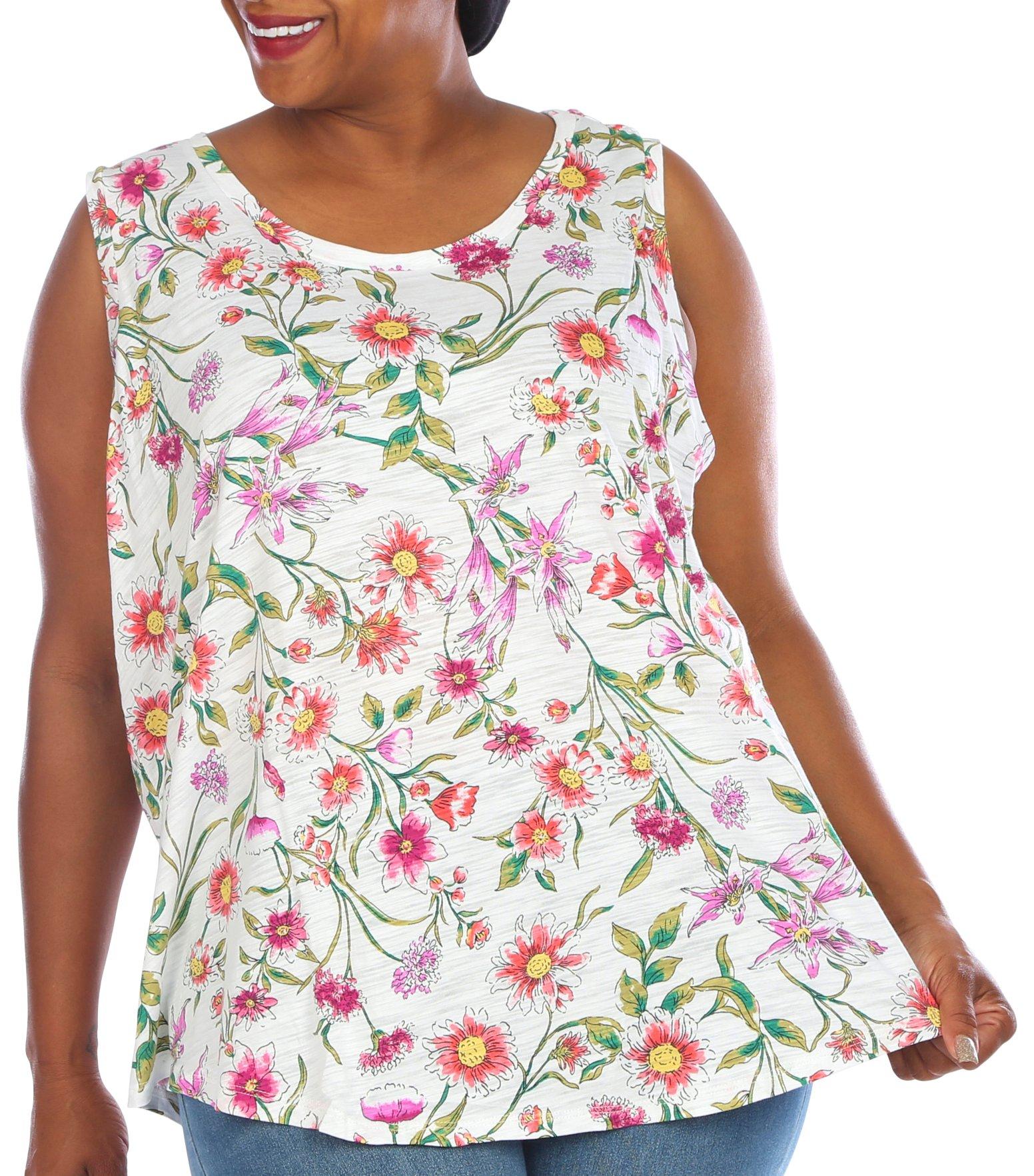 Plus Aster Floral Luxey Scoop Neck Tank