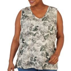 Plus Luxey Tropical V-Neck Pocket Sleevless Top