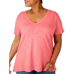 Plus Luxey Solid V Neck Short Sleeve T-Shirt