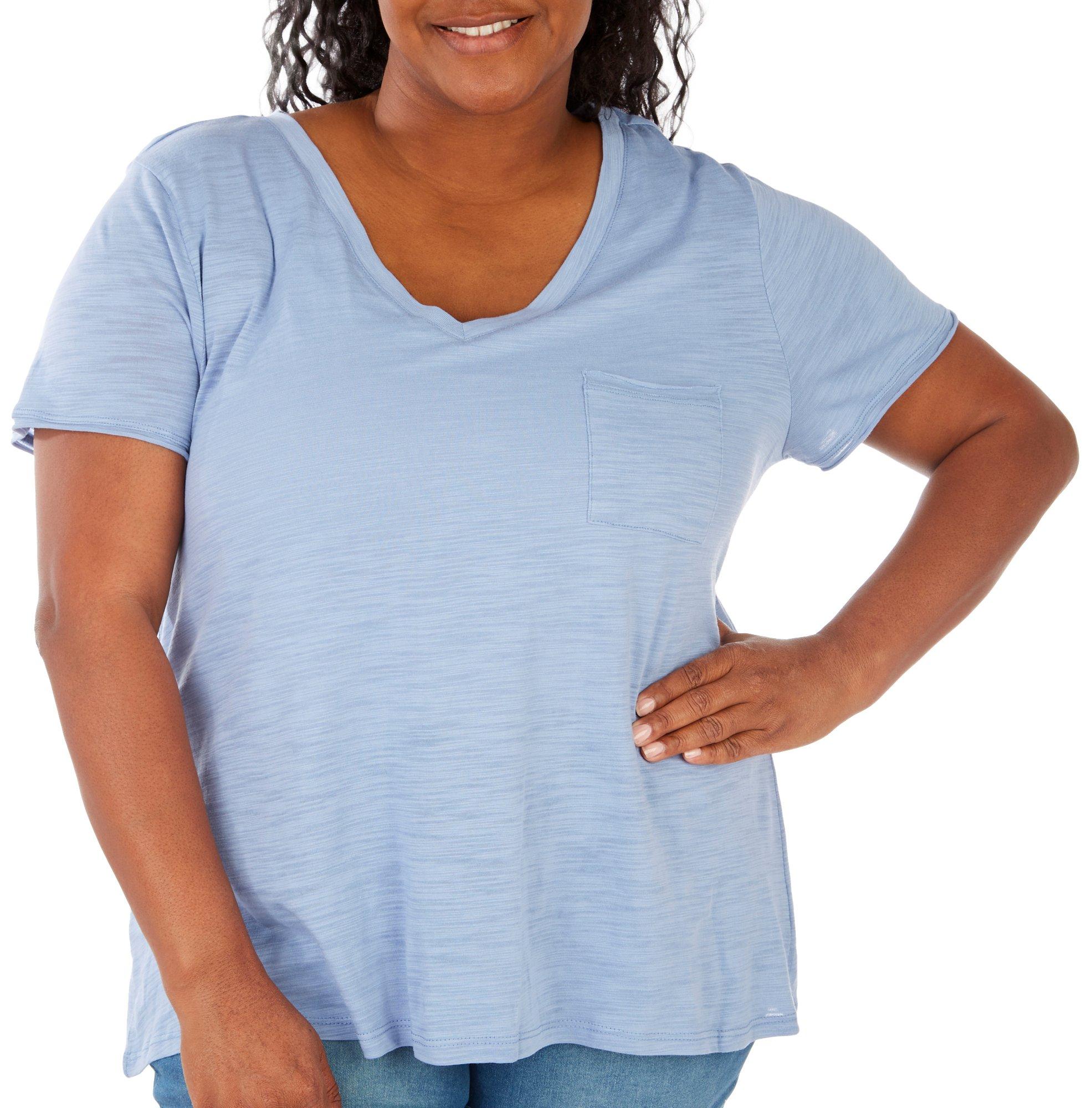 Plus Luxey Solid V Neck Short Sleeve T-Shirt
