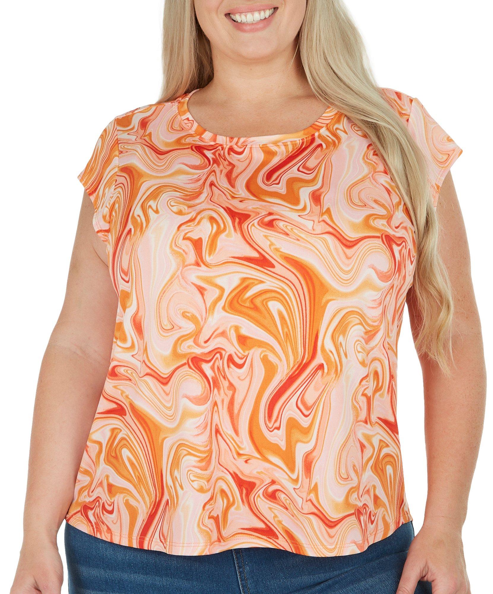 Ava James Plus Swirled Marble Cap Sleeve Top
