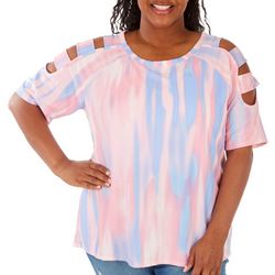 Plus Candy Sky Ribbed Caged Cold Shoulder Top