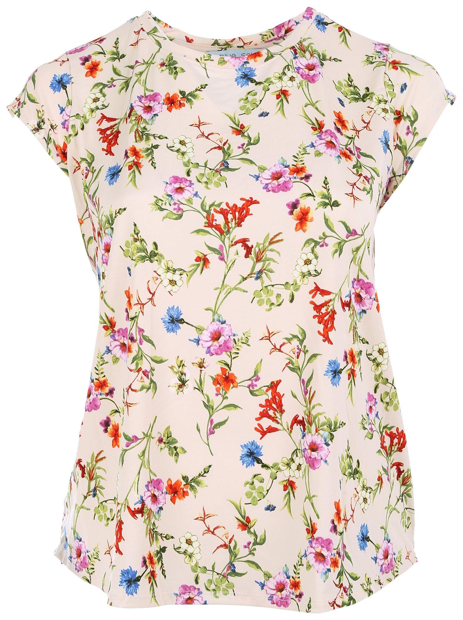 Blue Sol Plus Floral Print Cap Sleeve Top