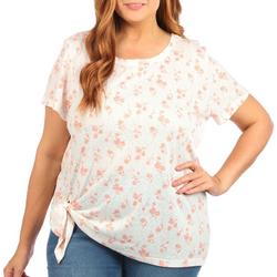 Plus Floral Round Neck Tie Side Short Sleeve Top