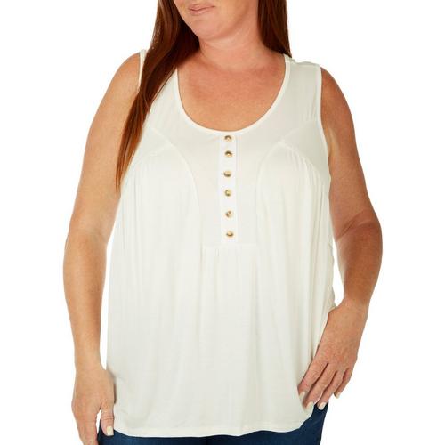 Ava James Plus Solid Button Placket Sleeveless Top