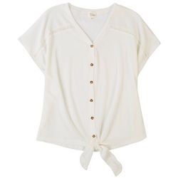 Ava James Plus Tie Button Waffle Short Sleeve Top