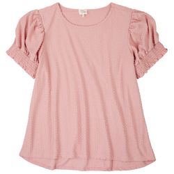 Ava James Plus Textured Solid Short Sleeve Top