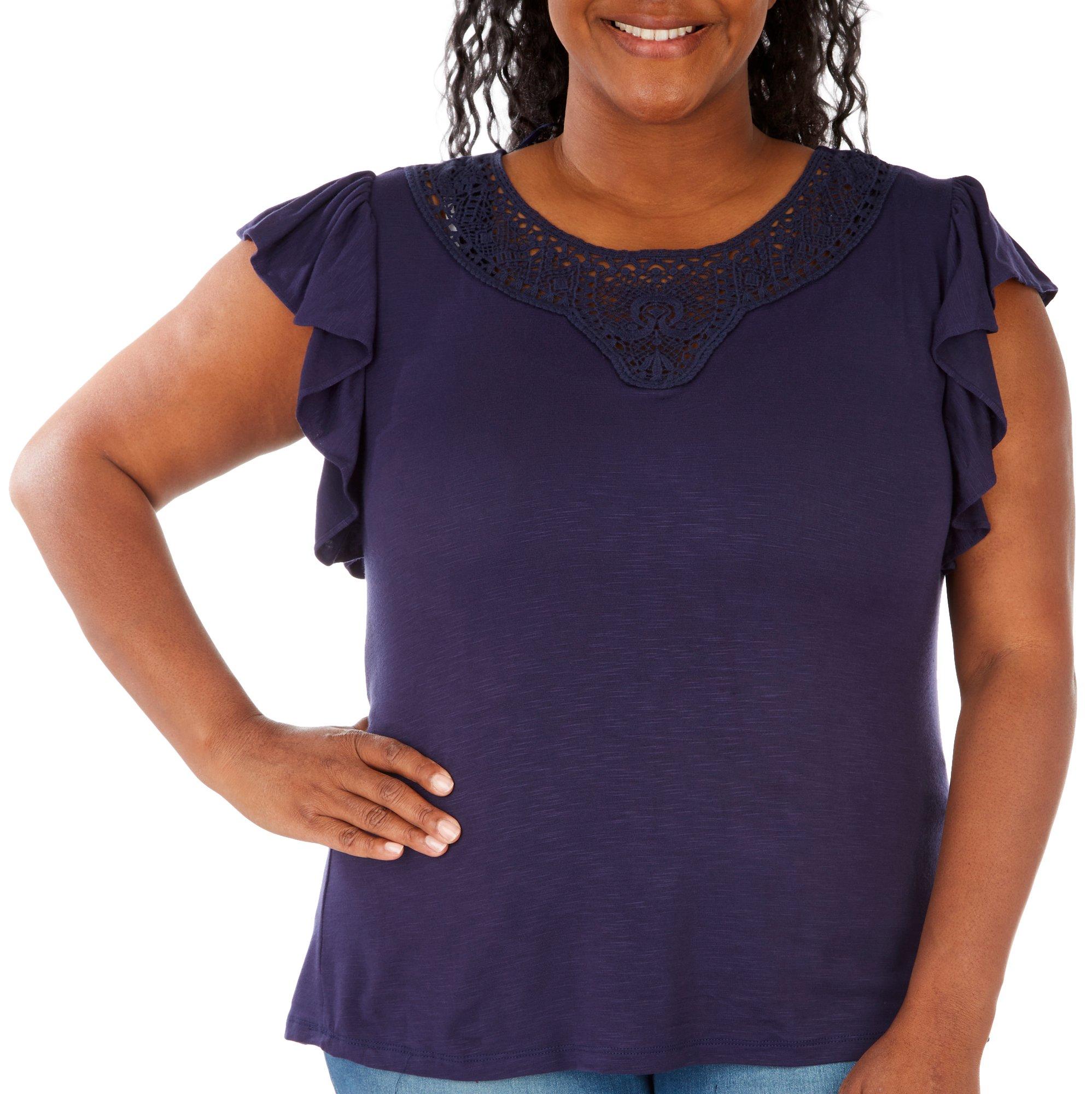 Plus Short Sleeve Round Neck  Ruffle Top