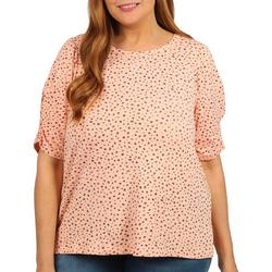Plus Dotted Round Neck Elbow Puff Sleeve Top