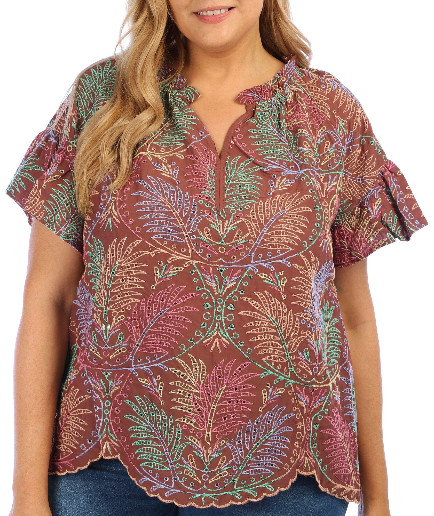 Plus Embroidered Short Sleeve Top