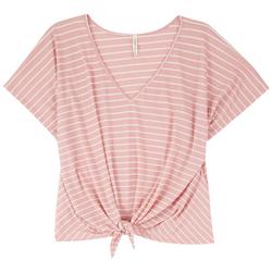 Plus Striped Tie Front Short Sleeve Top