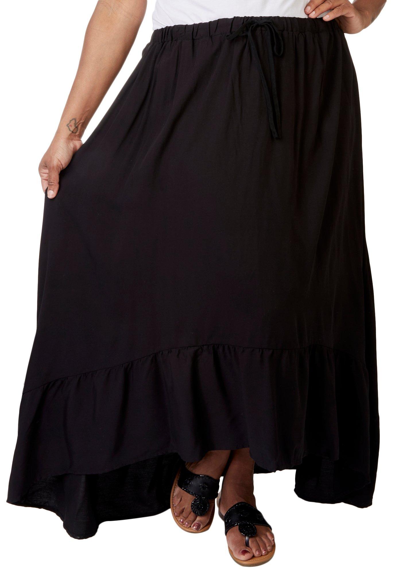 Plus Solid Color High-Low Skirt