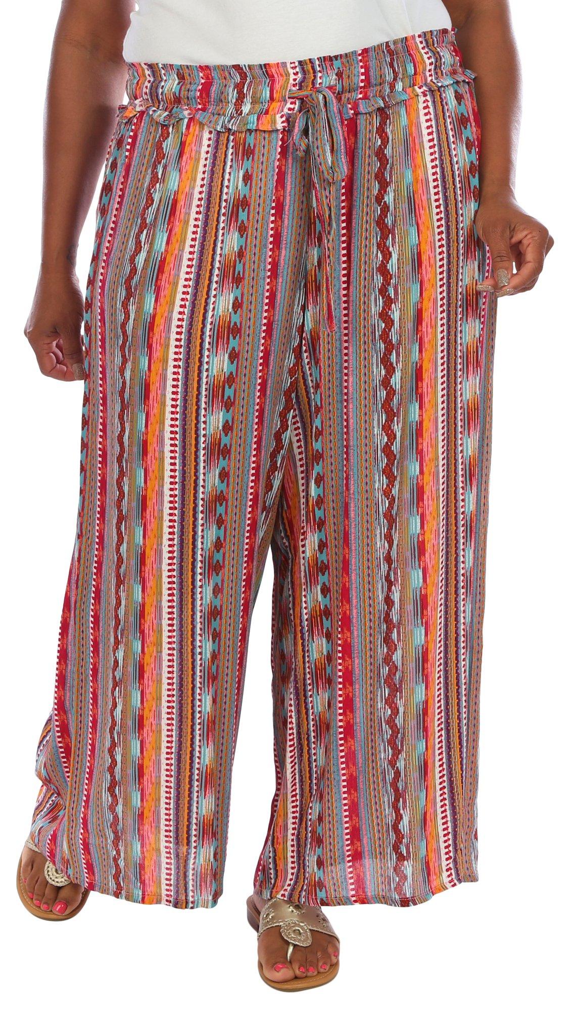 Plus Wide Leg Pull On Mixed Print Pant