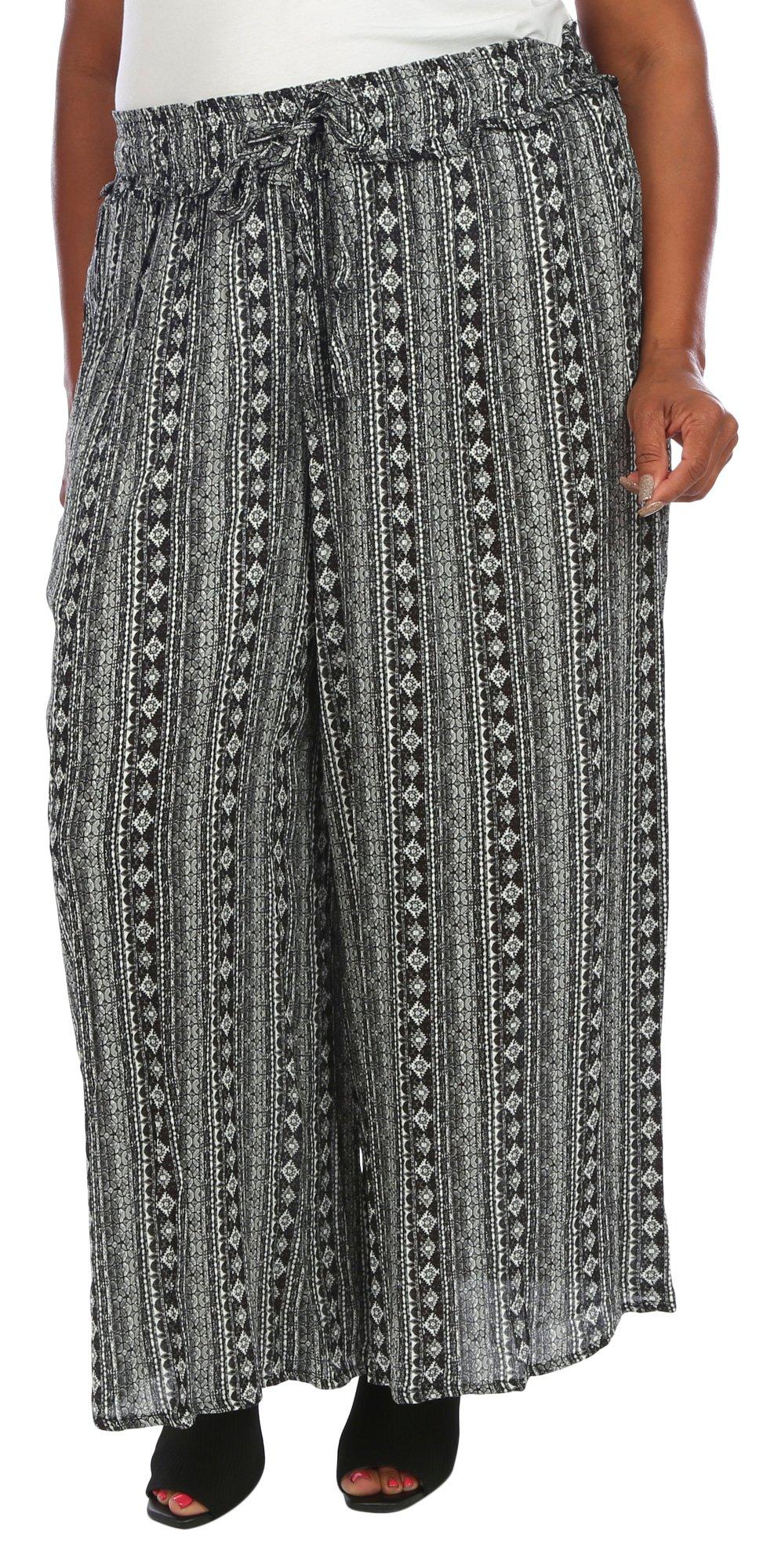 Plus Wide Leg Pull On Abstract Print Pant