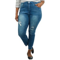 Plus Distressed Hi-Rise Tummy Control Frayed Ankle Jean