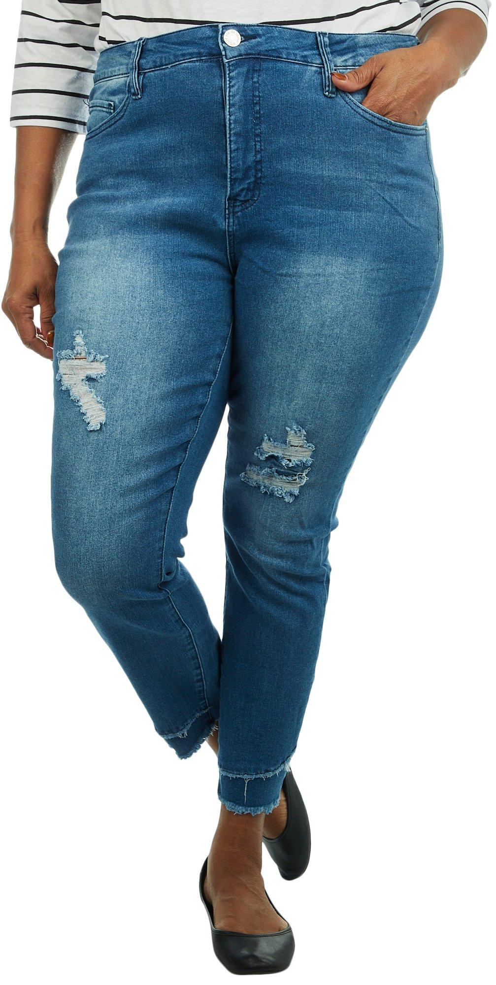 Plus Distressed Hi-Rise Tummy Control Frayed Ankle Jean