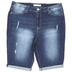 Plus 15in. Solid Distressed High Rise Bermuda Shorts