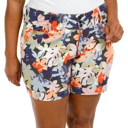 Plus 5in Floral Printed Triple Button Shorts