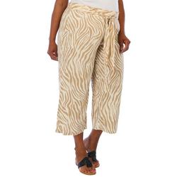 Plus Animal Stripe Linen Crop Pants