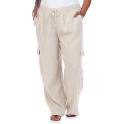 Blue Sol Plus Solid Linen Weave Cargo Pocket Pants