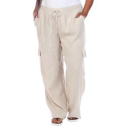 Plus Solid Linen Weave Cargo Pocket Pants
